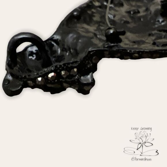 Rhinestone Black Panther Pin with Pendant Loop and Articulating Tail - Picture 7 of 10